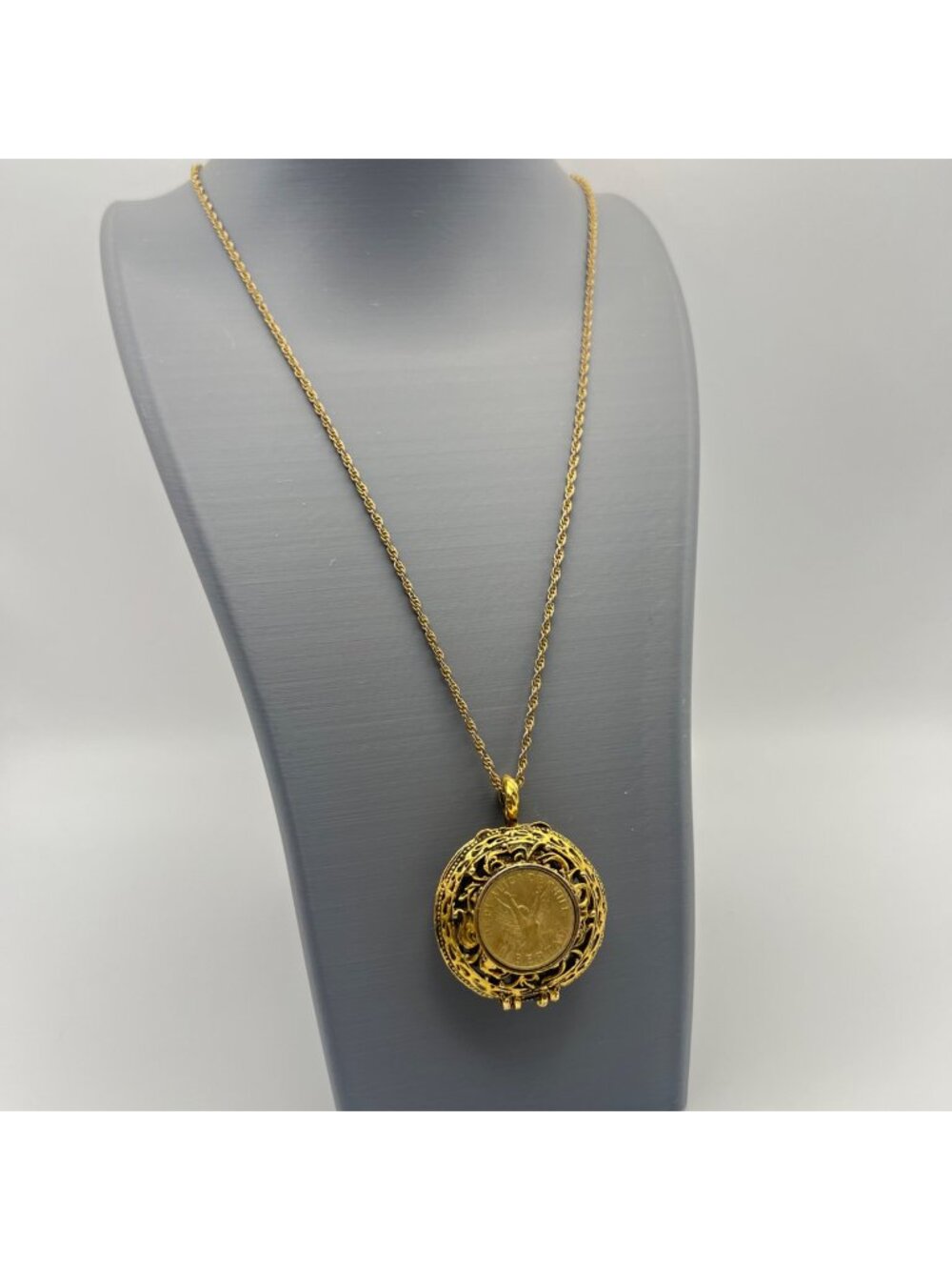 American Coin Treasures Locket Necklace Mustard Seed Chile Coin Faith Angel